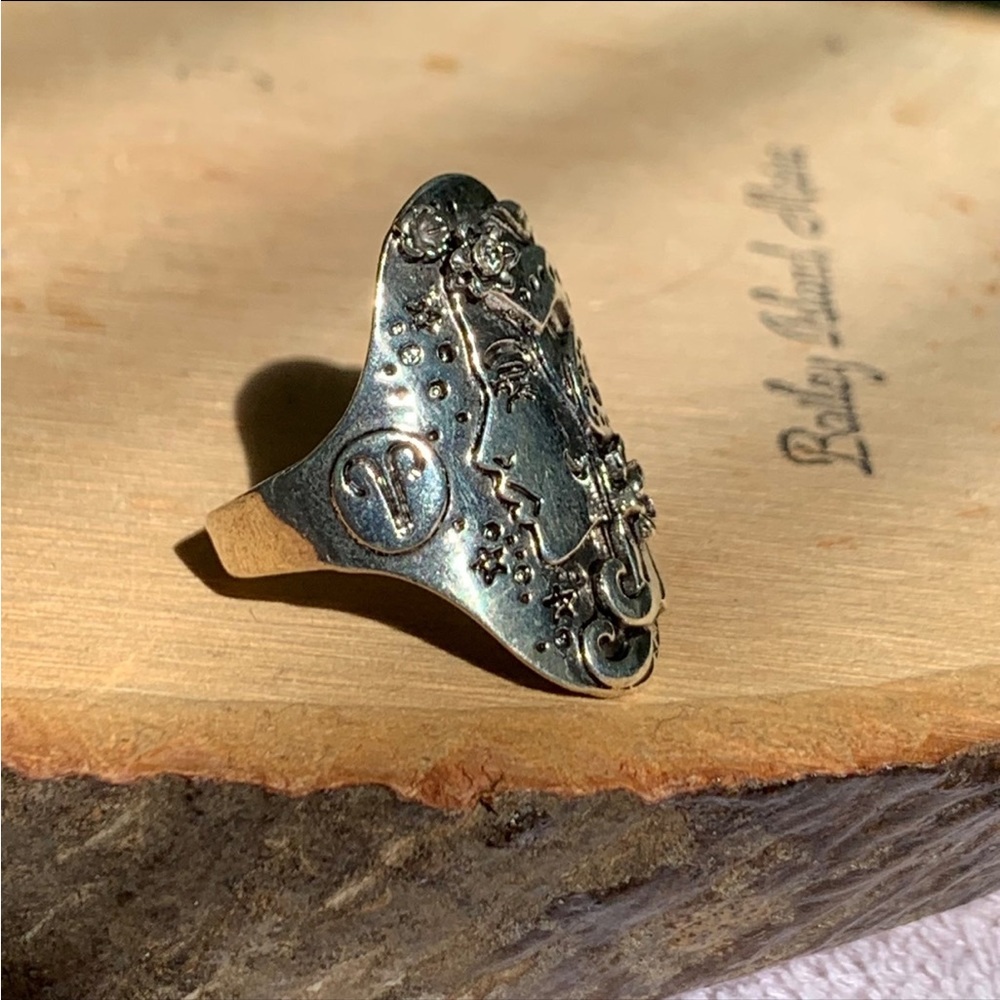 ♈️ Carved Zodiac Goddess Aries 925 Zodiac Sign Ring Size 7 & 9 - Picture 5 of 7